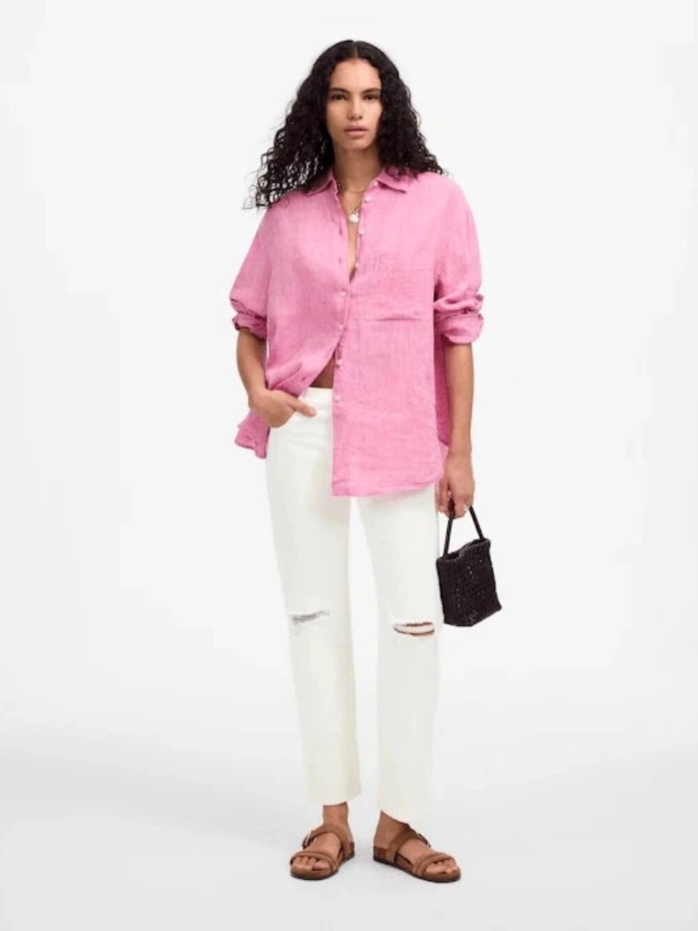 Madewell Tile White The Dean Easy Straight Ripped Crop Jeans 32 NWT